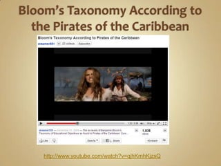 Bloom’s Taxonomy According to the Pirates of the Caribbeanhttp://www.youtube.com/watch?v=qjhKmhKjzsQ
