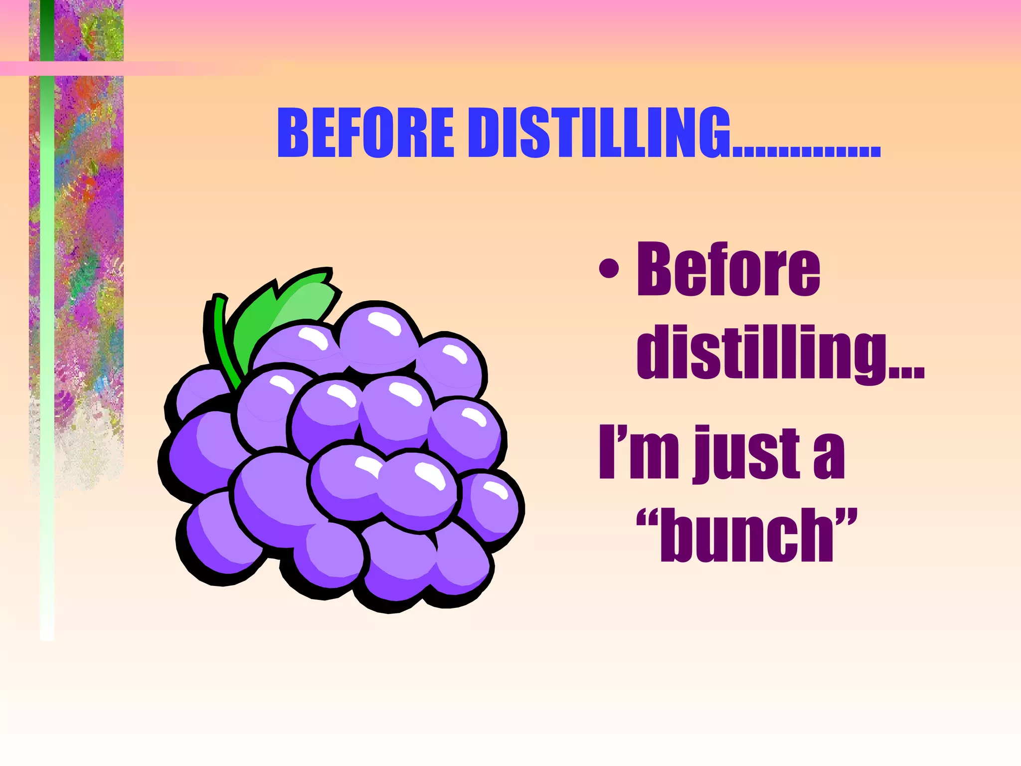 BEFORE DISTILLING…………. Before distilling… I’m just a “bunch”  