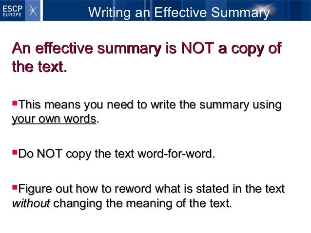 Writing An Effective Summary