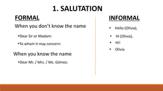 Salutation Options Writing an email | PPT