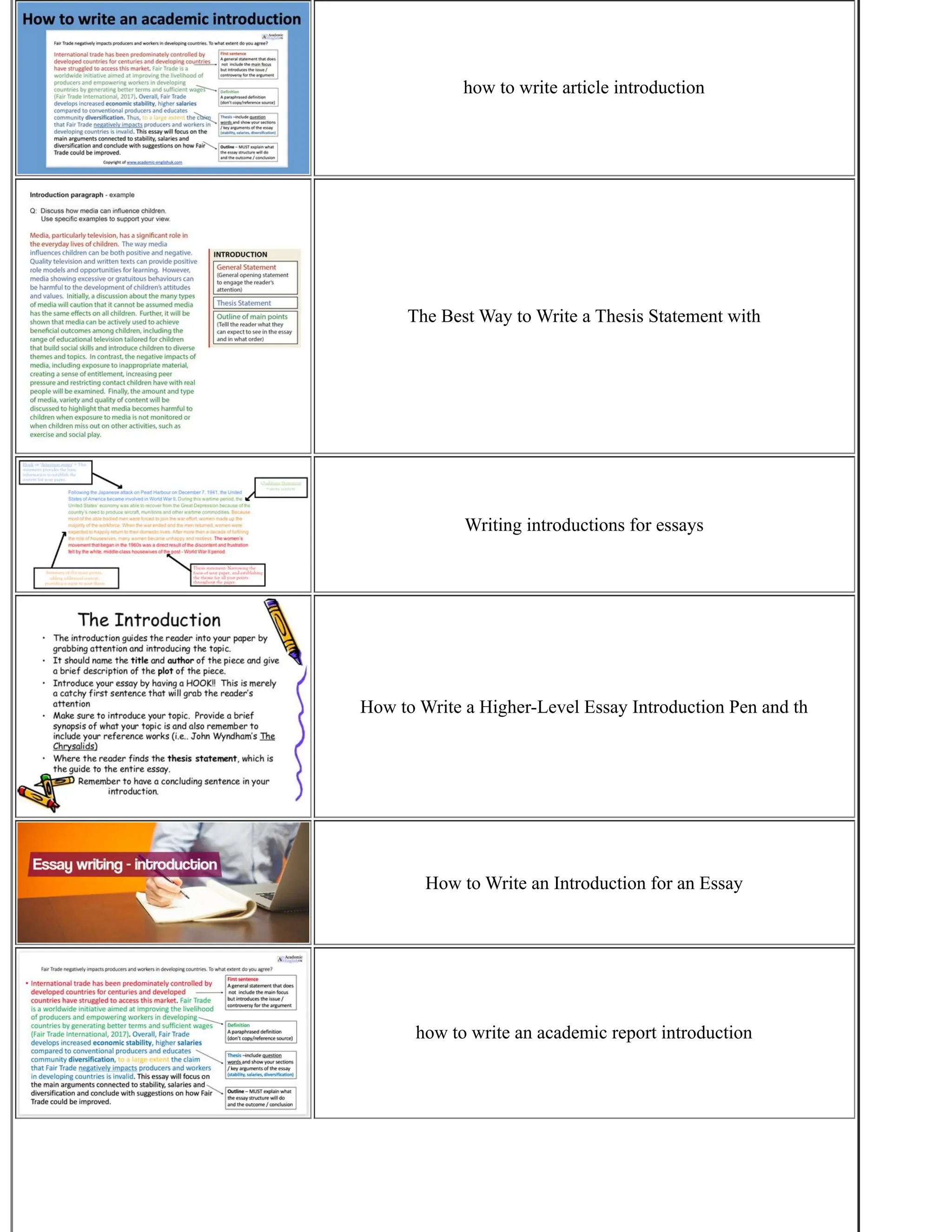 how to write article introduction
The Best Way to Write a Thesis Statement with
Writing introductions for essays
How to Write a Higher-Level Essay Introduction Pen and th
How to Write an Introduction for an Essay
how to write an academic report introduction
 