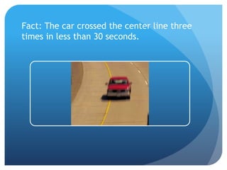 Fact: The car crossed the center line three
times in less than 30 seconds.
 