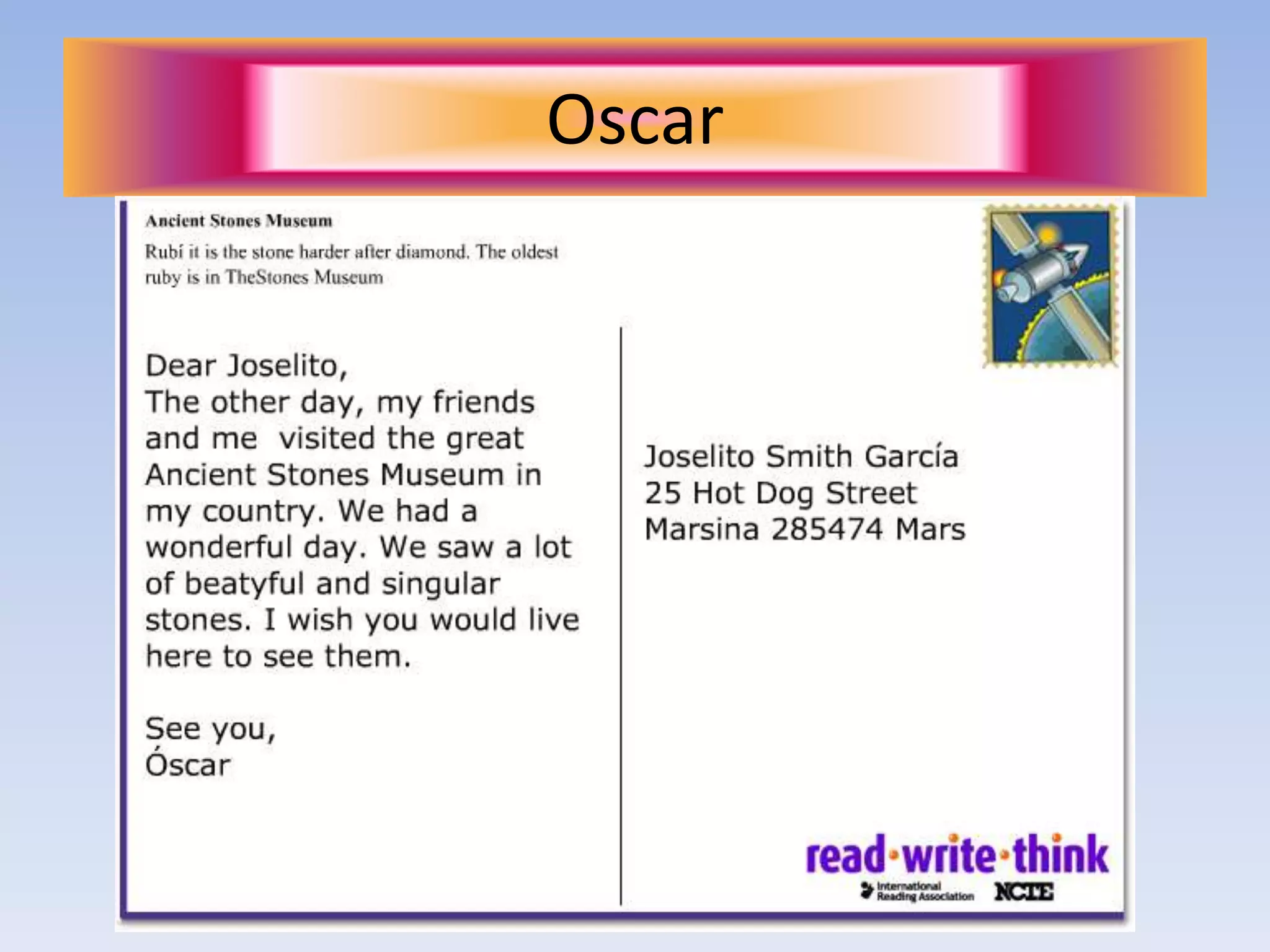 Writing a postcard PPT