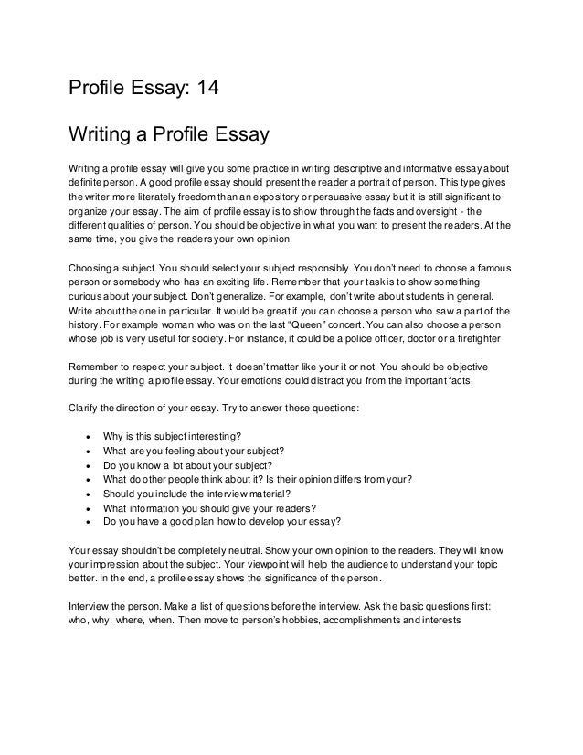 profile essay ideas