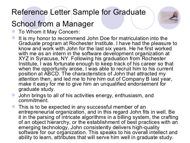 Academic Recommendation Letter Sample Graduate