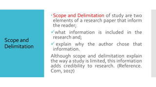 Scope Paper Writing a Research Title, SOP,Background, Scope and Delimitation,.pptx