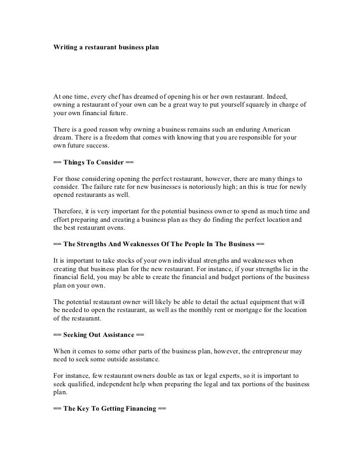 Help writing restaurant business plan