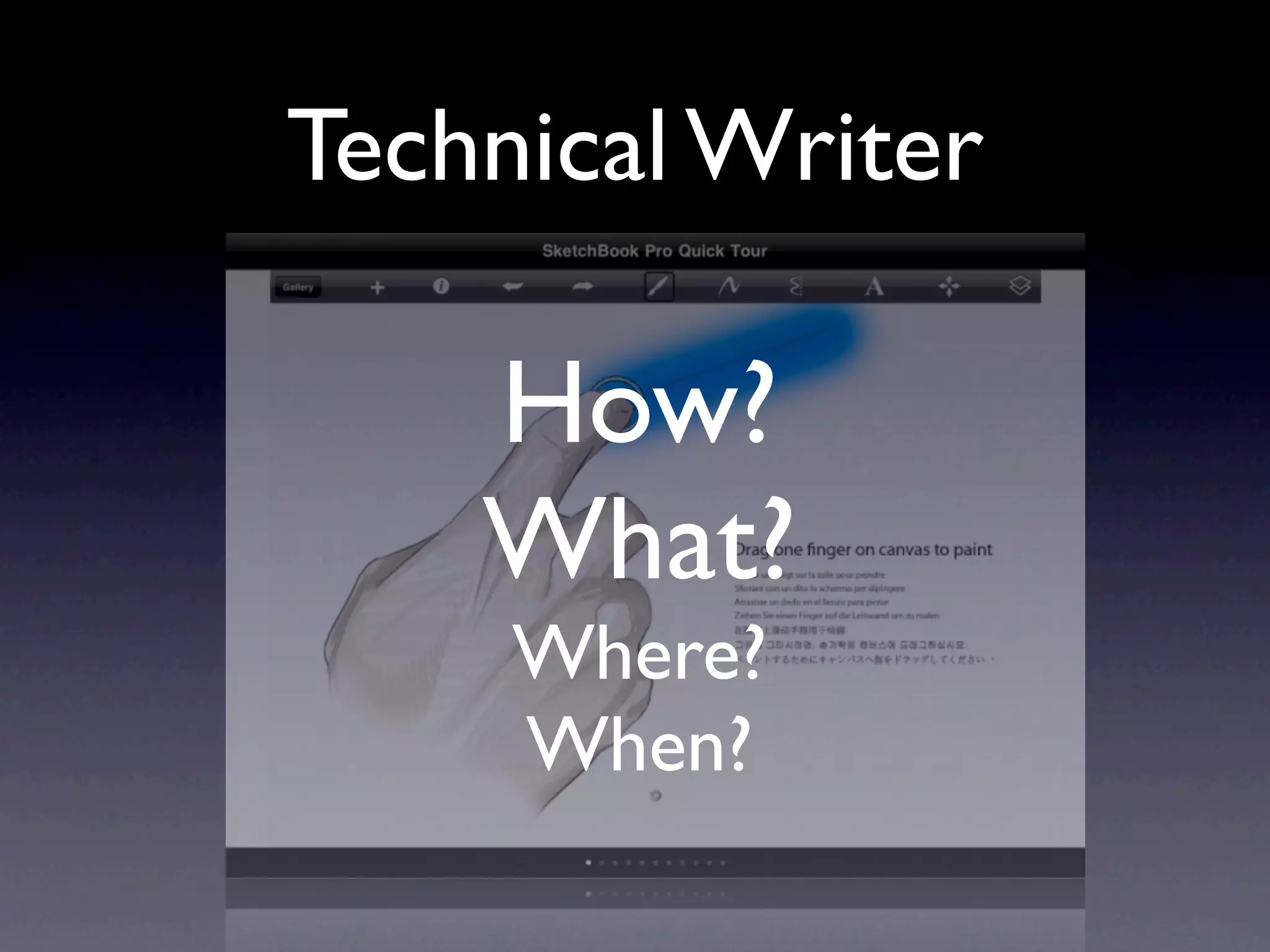 Technical Writer

    How?
    What?
     Where?
     When?
 