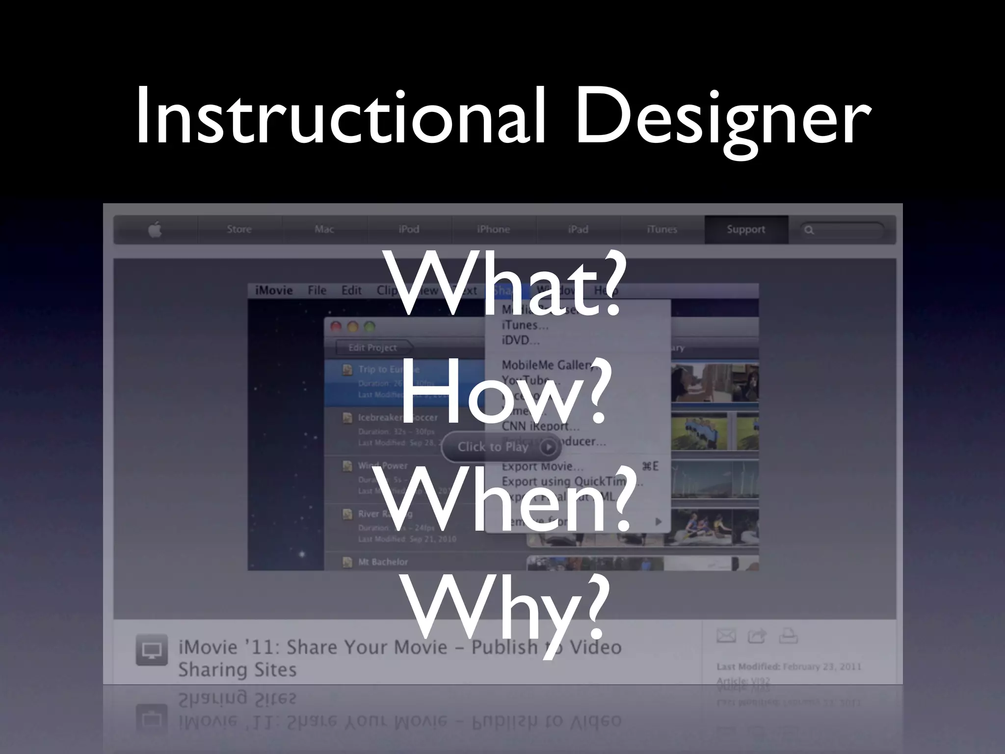 Instructional Designer

       What?
       How?
       When?
       Why?
 