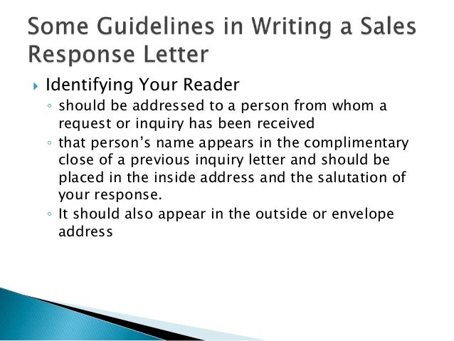 writing a sales response letter response letter to a request