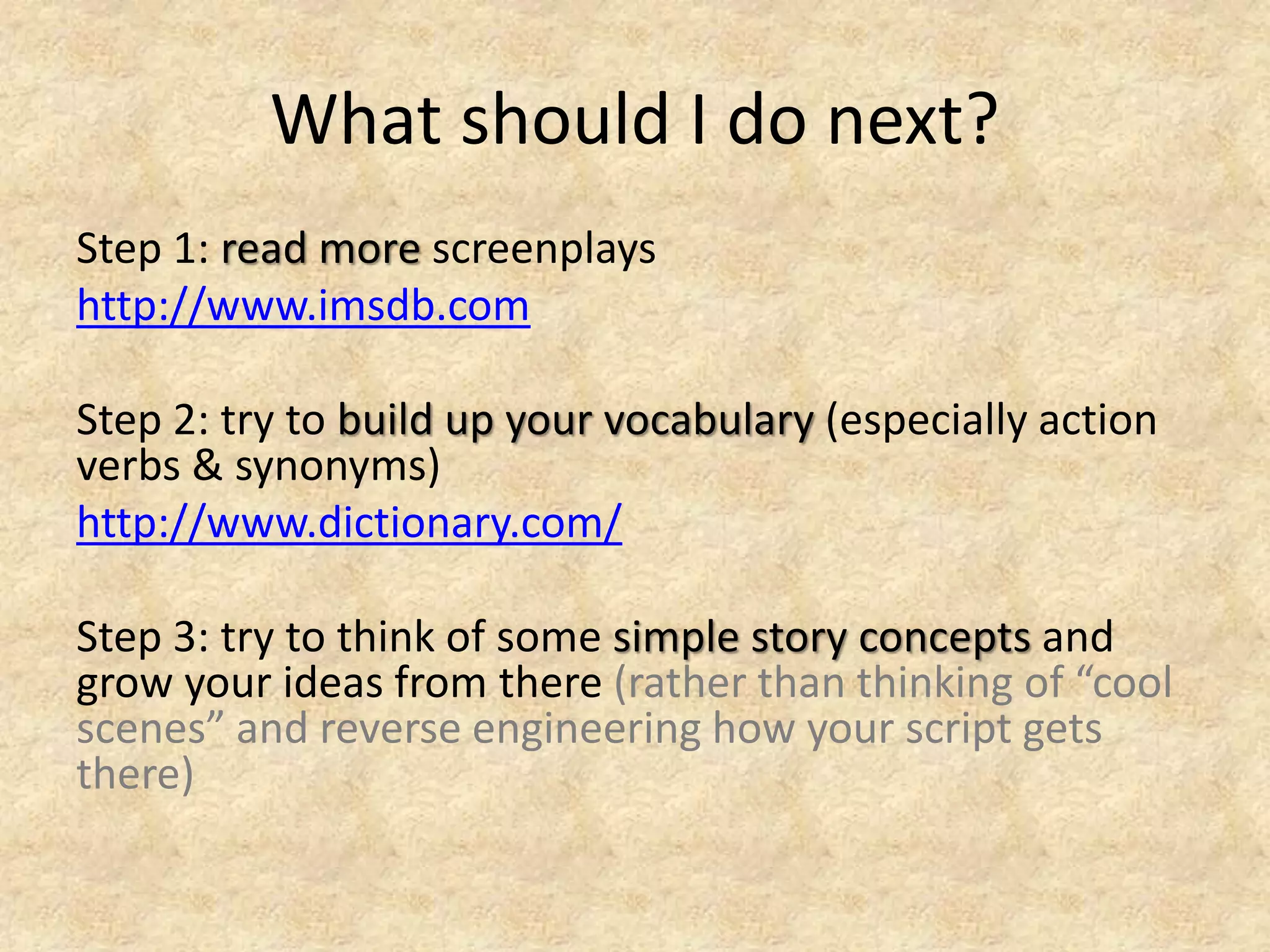 Writing a film script (introduction to the basics) | PPTX