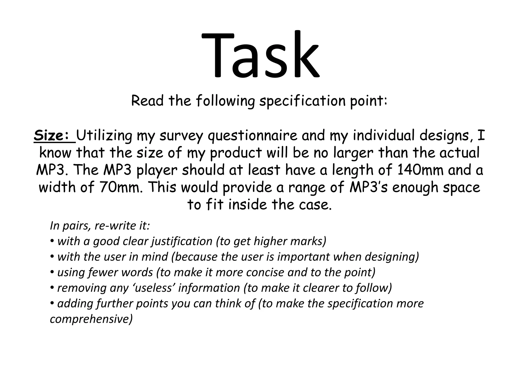 Headings – such as essential, desirable, optional