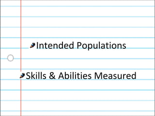 Intended Populations Skills & Abilities Measured 