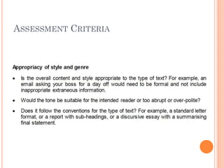 ASSESSMENT CRITERIA

 