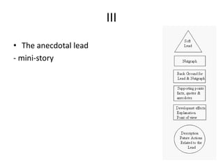 III
• The anecdotal lead
- mini-story
 