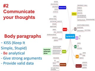 - KISS (Keep It
Simple, Stupid)
- Be analytical
- Give strong arguments
- Provide valid data
 