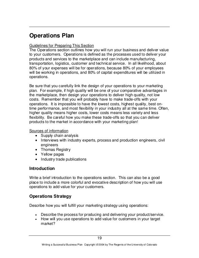 Section of business plan