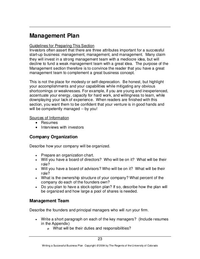 What is management team in business plan