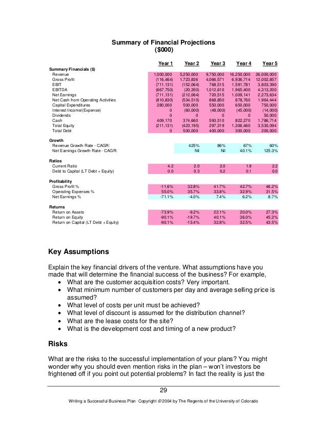 how to write financial plan in business design templates