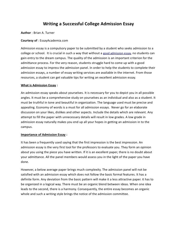 College admission essay format example