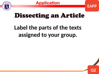Label the parts of the texts
assigned to your group.
Application
EAPP
Q2
 