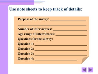 Row Survey Notes Example WRITING A SURVEY REPORT.ppt