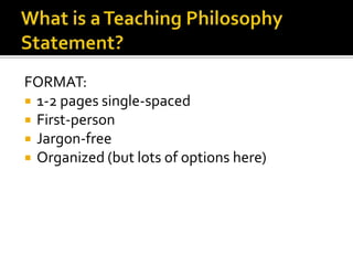 FORMAT:
 1-2 pages single-spaced
 First-person
 Jargon-free
 Organized (but lots of options here)
 