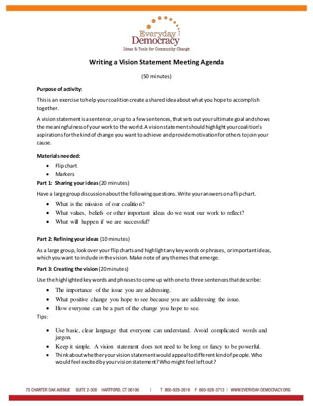 writing a vision statement meeting agenda writing an agenda