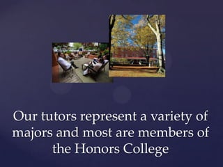 Our tutors represent a variety of majors and most are members of the Honors College 