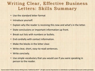 Writing Clear, Effective Business Letters: Skills Summary ,[object Object]