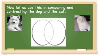 Now let us use this in comparing and
contrasting the dog and the cat.
 