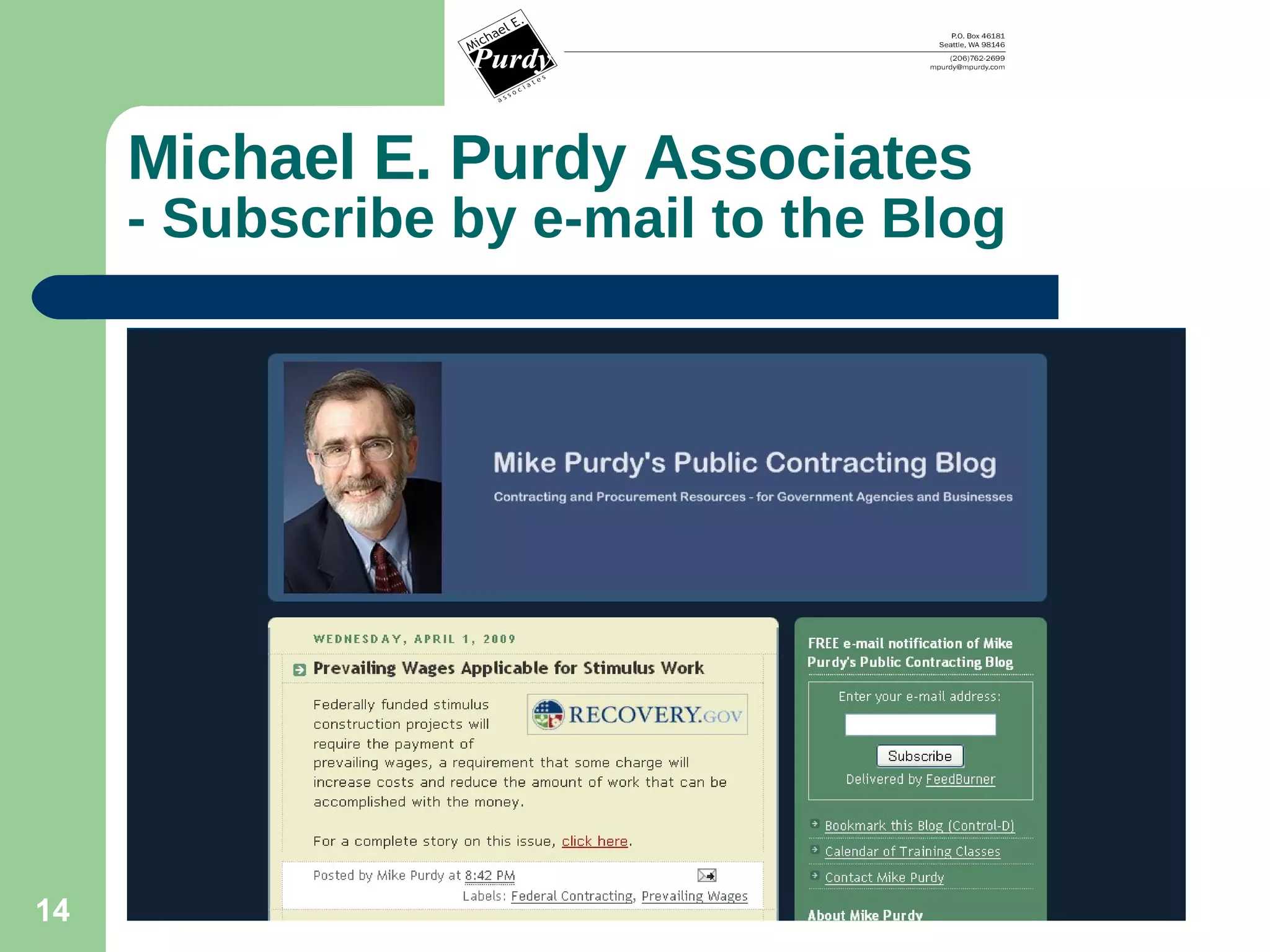 Michael E. Purdy Associates - Subscribe by e-mail to the Blog 