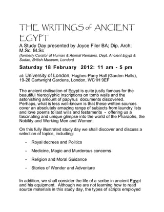 Booking form - Writings of Ancient Egypt