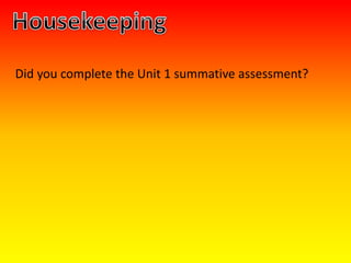 Did you complete the Unit 1 summative assessment?
 