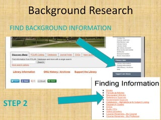 Background Research
 FIND BACKGROUND INFORMATION




STEP 2
 