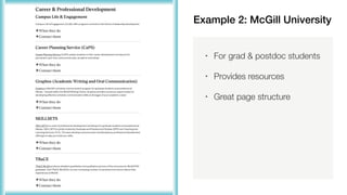 Example 2: McGill University
• For grad & postdoc students
• Provides resources
• Great page structure
 