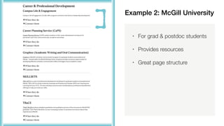 Example 2: McGill University
• For grad & postdoc students
• Provides resources
• Great page structure
 