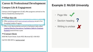 ?
• Page title
• Section heading
• Writing is unclear
Example 2: McGill University
 