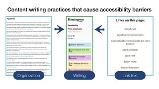 Content writing practices that cause accessibility barriers
Organization Writing Link text
Links on this page:
introduced
...
