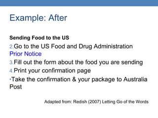 Example: After <ul><li>Sending Food to the US </li></ul><ul><li>Go to the US Food and Drug Administration  Prior Notice </...