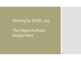 WritingforENGL 205
TheMajorAuthors
Assignment
 