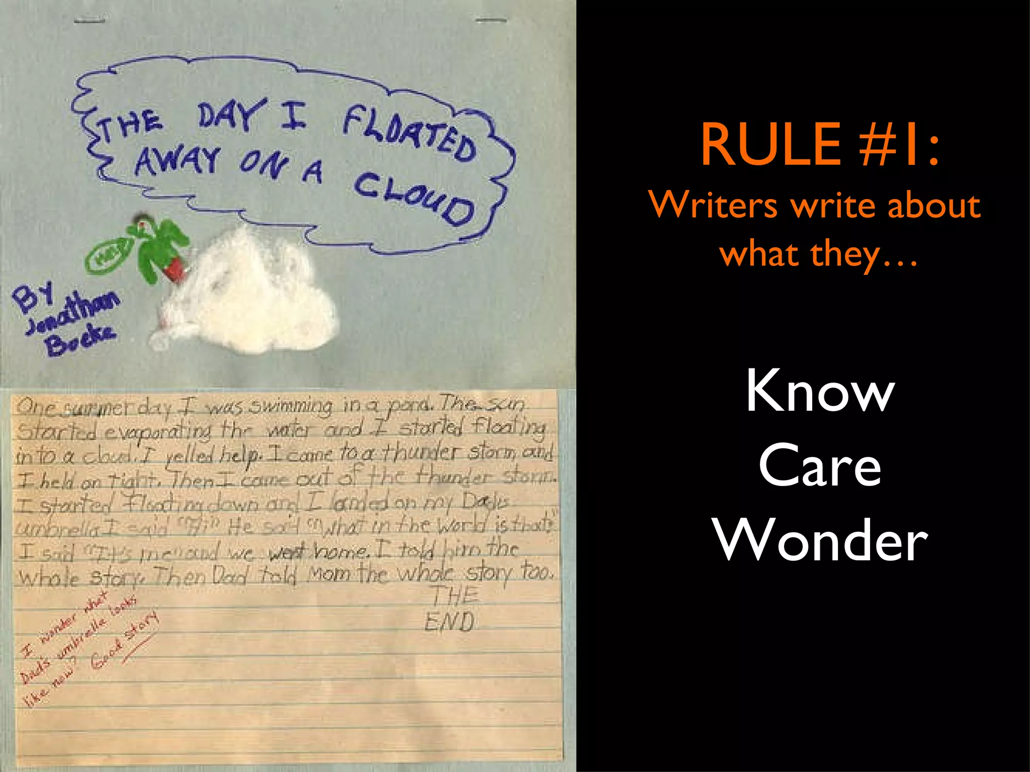 RULE #1: Writers write about  what they… Know Care Wonder 