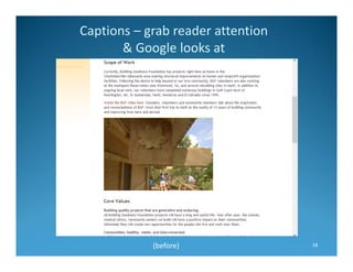 Captions – grab reader attention
& Google looks at

(before)

18

 