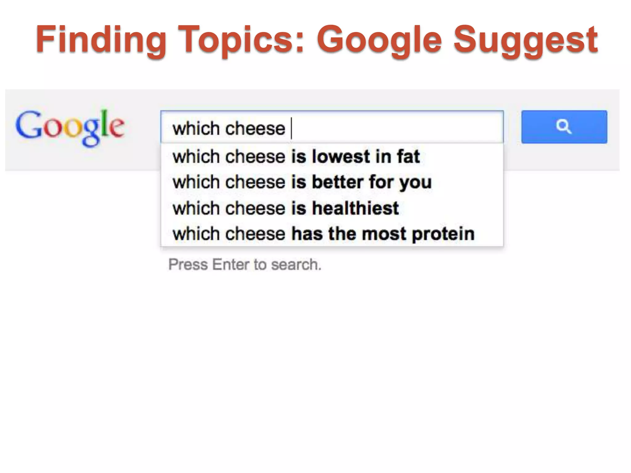 Finding Topics: Google Suggest 
 