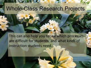 Whole-Class Research Projects
This can also help you to see which processes
are difficult for students, and what kinds of
instruction students need.
 