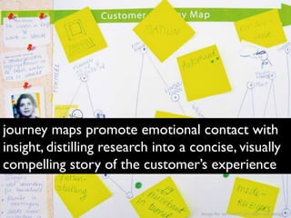 design for service???? this is service design???
journey maps promote emotional contact with
insight, distilling research ...