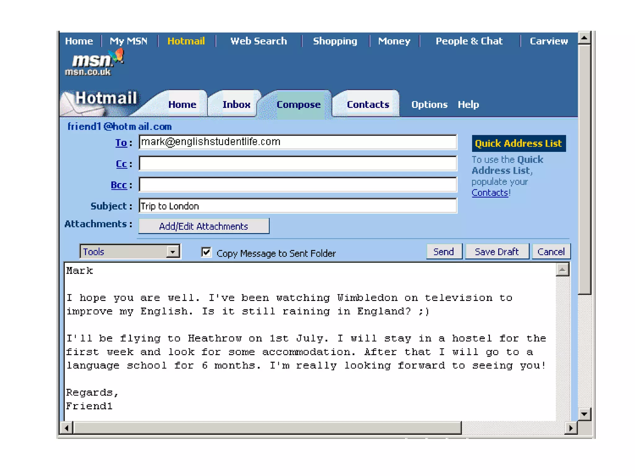 Writing informal e mails