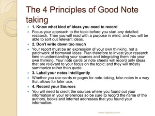 Note Taking Principles Writing information reports | PPTX