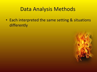 Data Analysis Methods Each interpreted the same setting & situations differently