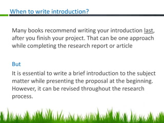 Writing introduction in research report and articles | PPTX